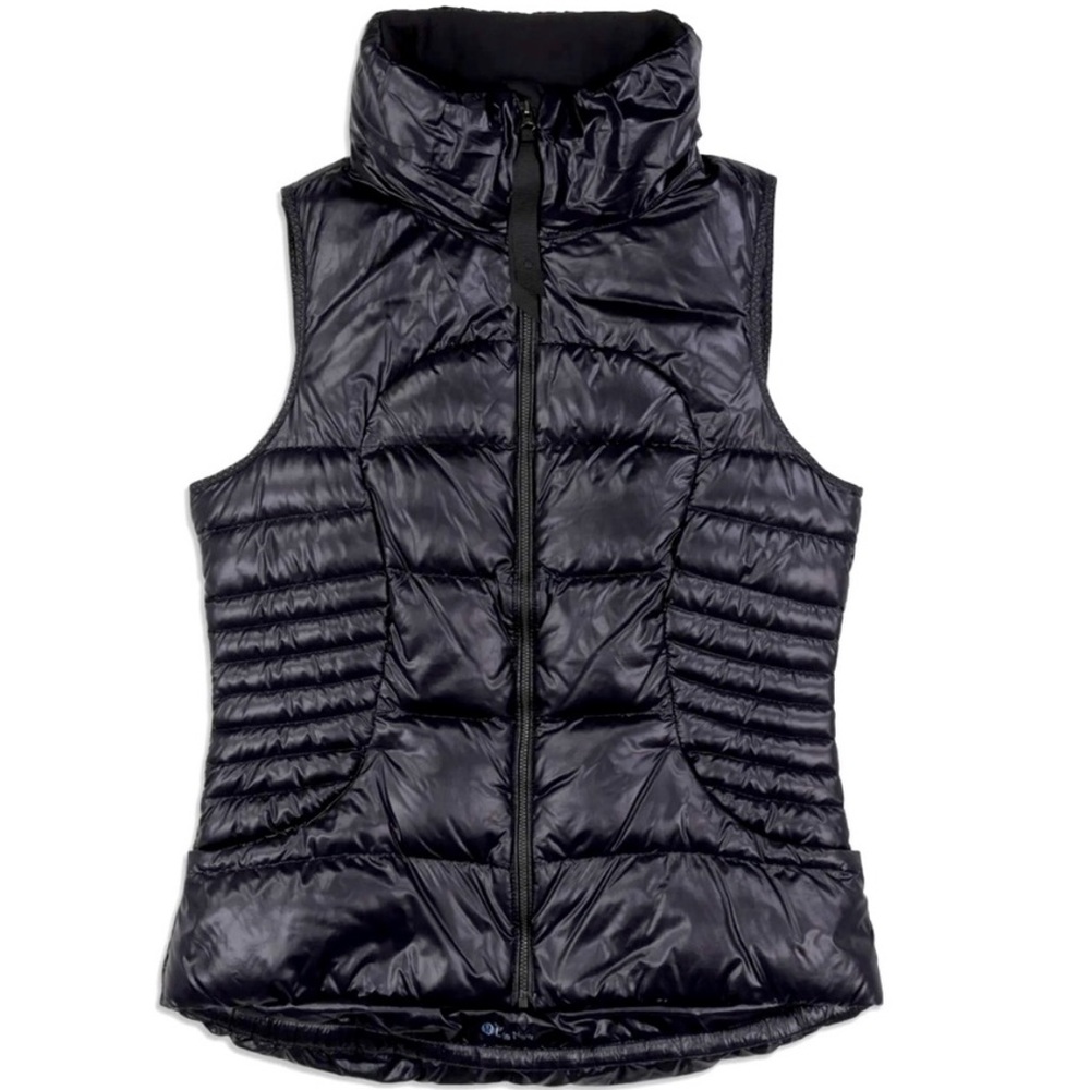Lululemon Glossy Fluffin Awesome Vest Black Sz 2 High Neck 800 fill Puffer
